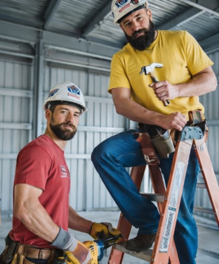 Construction team at work on site